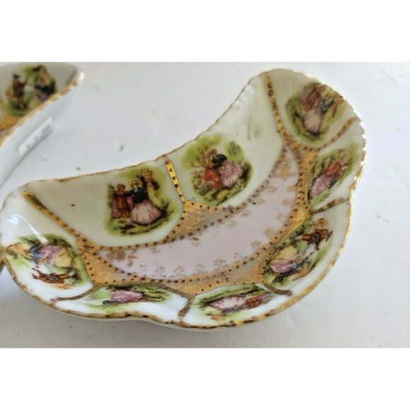 Vintage Crescent Shaped Pair of Victorian Style Side Dishes(Courting Couple) - Picture 3 of 12